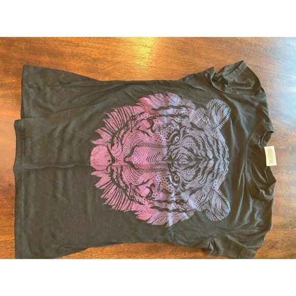 Bobbie Brooks Ladies Tiger Tee Shirt Cap Sleeves Black Background Large - Picture 8 of 11